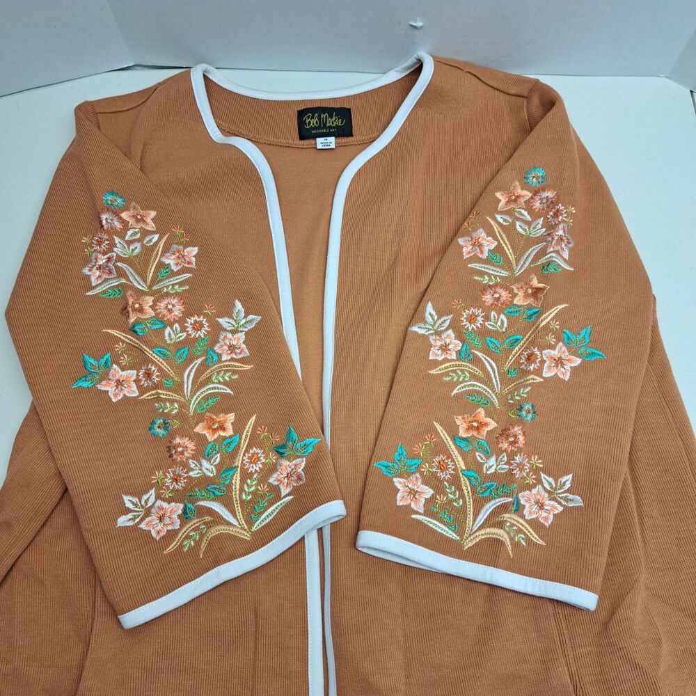Bob Mockie Wearable Art Floral Embroidery Brown Cardigan Sweater Size 1X - Picture 8 of 8